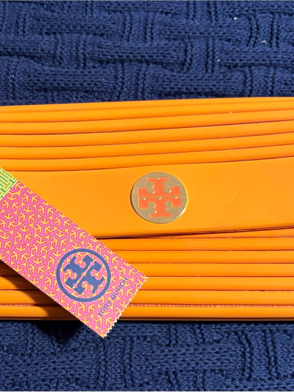 Tory Burch Bright Orange Fold-Over Card Holder with Logo Medallion